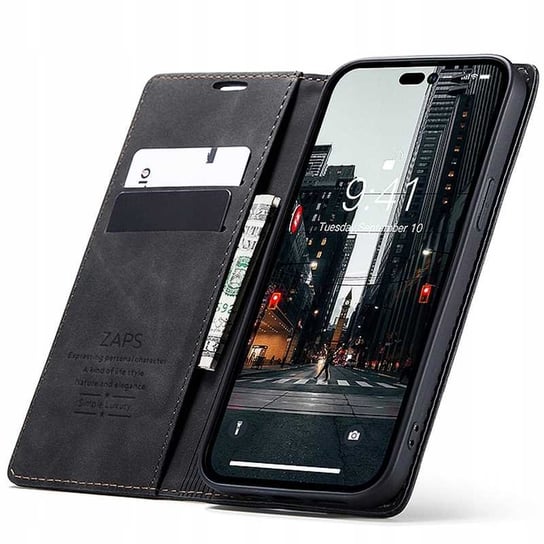 Solidne Etui Z KLAPKĄ Skórzane Case Portfel Zaps Obudowa do iPhone 14 Pro Max Zaps