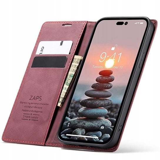 Solidne Etui Z KLAPKĄ Skórzane Case Portfel Zaps Obudowa do iPhone 14 Pro Max Zaps