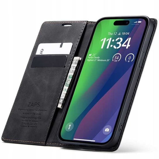 Solidne Etui Z KLAPKĄ Skórzane Case Portfel Zaps Obudowa do iPhone 15 Pro Max Zaps