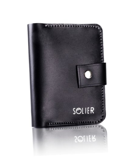 Solier, cienki portfel męski SW17, skórzany, czarny Solier