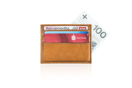 Solier, portfel męski wizytownik SA13, skórzany, jasnobrązowy Solier