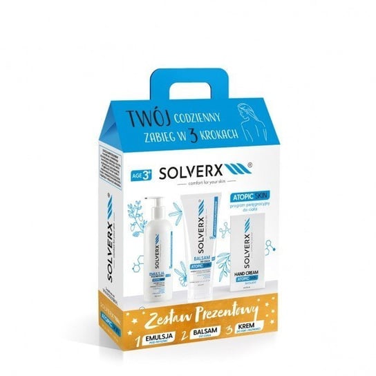 SOLVERX Zestaw prezentowy Atopic Skin (balsam do ciała 200ml+krem do rąk 50ml+emulsja pod prysznic 250ml) SOLVERX
