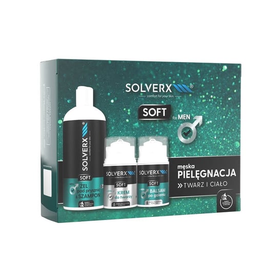 Solverx Zestaw Prezentowy Męska Pielęgnacja Soft Żel - Szampon + Krem Do Twarzy + Balsam Po Goleniu SOLVERX