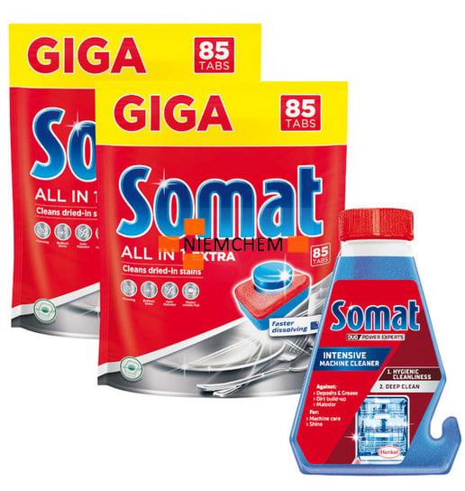 Somat All in 1 Extra Tabletki do Zmywarki Giga 2 x 85 = 170szt + Czyścik Somat