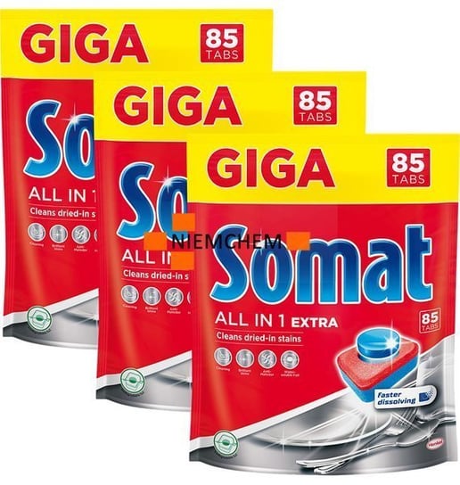 Somat All in 1 Extra Tabletki do Zmywarki Giga 3 x 85 = 255szt Somat