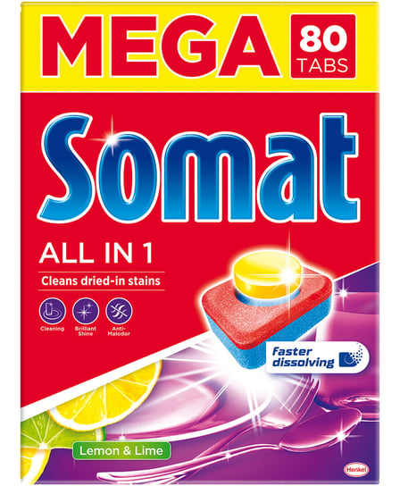 Somat All in 1 Lemon & Lime Tabletki do Zmywarki Mega 80szt Somat