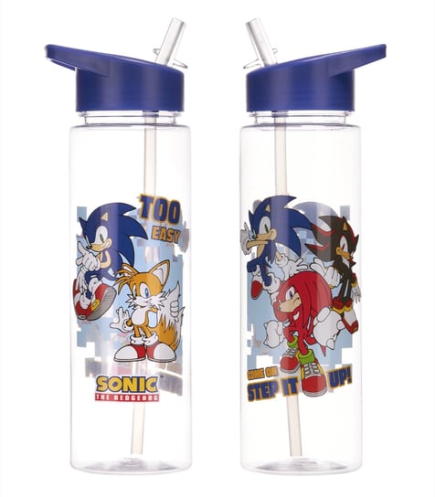 Sonic The Hedgehog Butelka na wodę, sok, napój pojemność 700 ml wykonana z plastiku przeźroczysta z motywami z bajki gry idealna do szkoły Inna marka