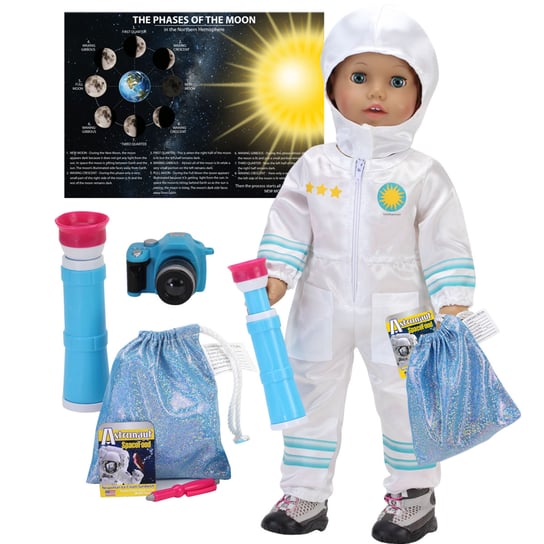 Sophia's by Teamson Kids 8 Częściowy Zestaw Stroju Astronauty i Akcesoria Księżycowe dla 18" lalek, Odzież i akcesoria dla lalek Teamson