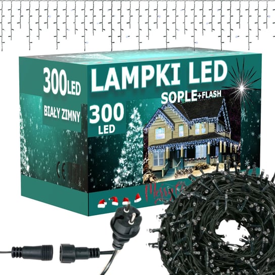 Sople 300 LED Lampki Choinkowe 14,5M Flash Zew Zimny Biały Kurtyna Inna marka