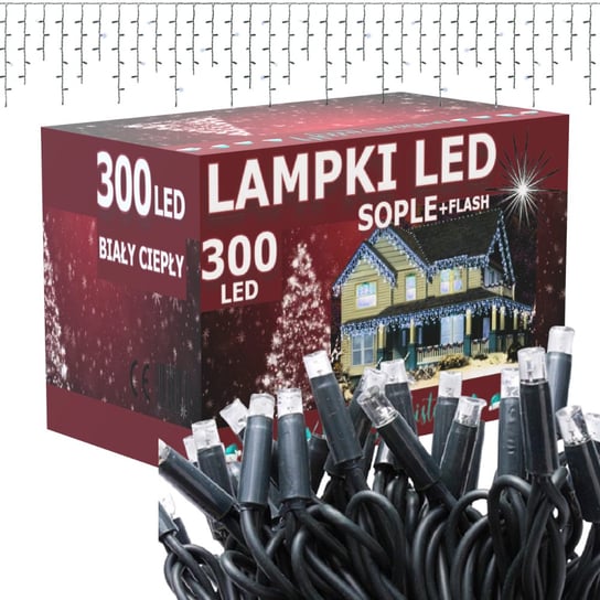 Sople 300 LED Lampki Choinkowe Flash Zewnętrzne Ciepły Biały Grube Inna marka