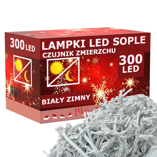 Sople 300 LED Lampki Czujnik Zmierzchu 14,5M Zimny Biały 8 Programów Inna marka
