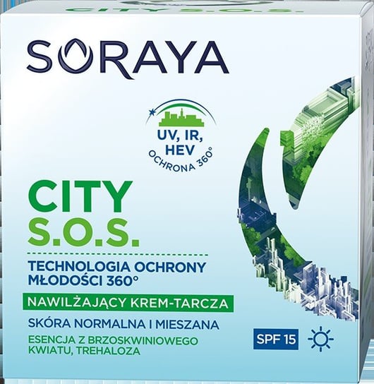 Soraya, City S.O.S., nawilżający krem-tarcza na dzień - cera normalna i mieszana, SPF 15, 50 ml Soraya