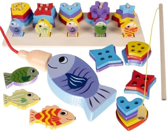 SORTER Z WĘDKOWANIEM Kształty drewniane zabawki sensoryczne dla Niemowląt PakaNiemowlaka