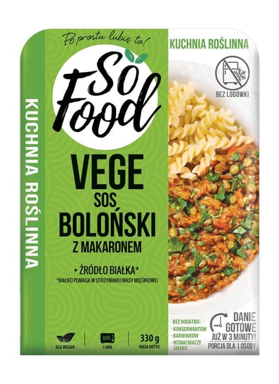 SOS BOLOŃSKI Z MAKARONEM WEGAŃSKI 330 g - SO FOOD Inna marka