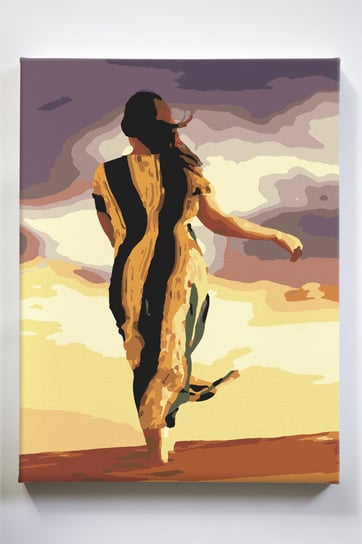 Spacer po pustyni, piasek, wiatr, kobieta, sukienka, malowanie po numerach Akrylowo
