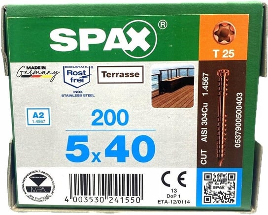 Spax Wkręty tarasowe nierdzewne 5x40mm 200szt. Stare Złoto DOMAX