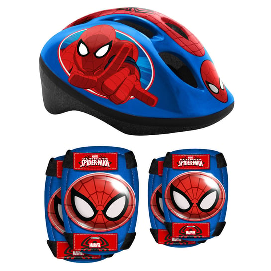 Spider-Man, Zestaw rowerowy kask dziecięcy + ochraniacze, niebieski Spider-Man