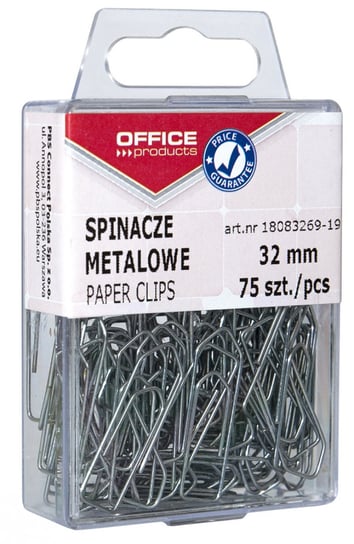 spinacze metalowe office products, 32mm, w pudełku, 75szt., srebrne Office Products