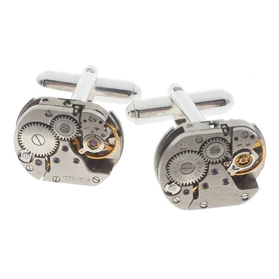Spinki do mankietów z mechanizmem zegarka w srebrze. Skorulski Jewellery