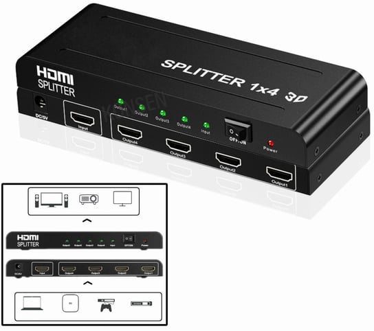 SPLITTER HDMI obrazu dźwięku 1x4 3D HDCP 1.4 4Kx2K 2160p Inna marka