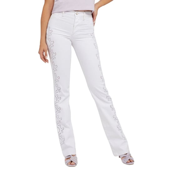 Spodnie damskie Guess 80s Straight Buttons jeansowe ażurowe-W25 GUESS