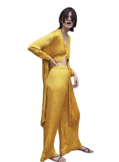 Spodnie damskie Zara żółte marszczone Zara