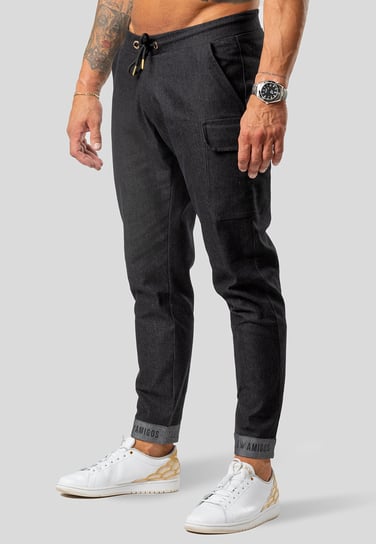 Spodnie Długie Bojówki Czarny Haft Jeans Czarne XL TRES AMIGOS
