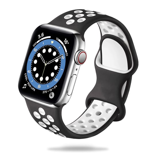 Sportowa Gumowa Opaska Apple Watch ( 38 / 40 / 41 Mm ) Czarno Biała GK PROTECTION