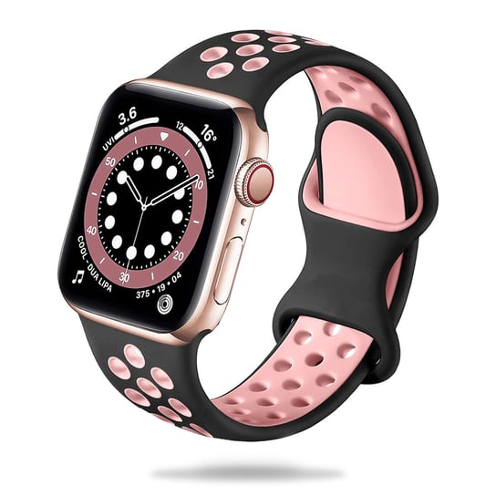Sportowa Gumowa Opaska Apple Watch ( 38 / 40 / 41 Mm ) Czarno Różowa GK PROTECTION