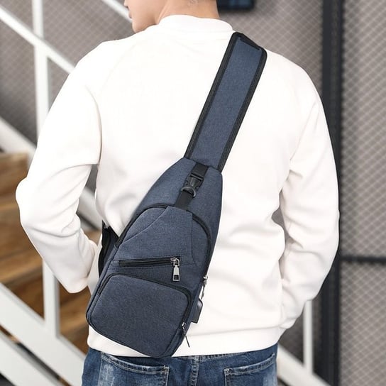 Sportowy plecak na jedno ramię, nerka z USB- niebieski Hedo