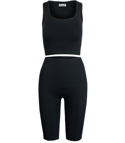 Sportowy prążkowany zestaw legginsy +top szerokie ramiączka MISSY-S/M Agrafka