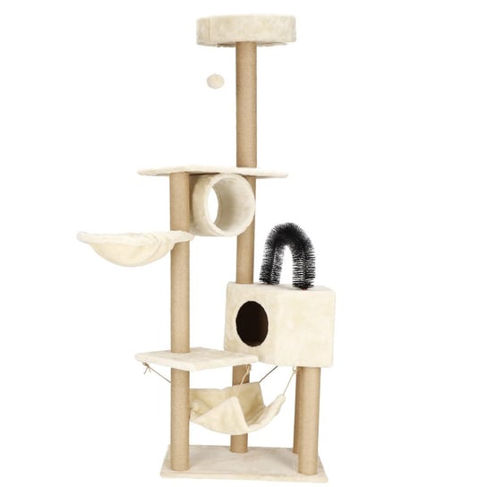 Springos, Drapak dla kota domek legowisko z zabawką 7-poziomowy sizal kremowy Springos