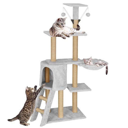 Springos, Drapak dla kota domek legowisko z zabawką 8-poziomowy sizal szary Springos