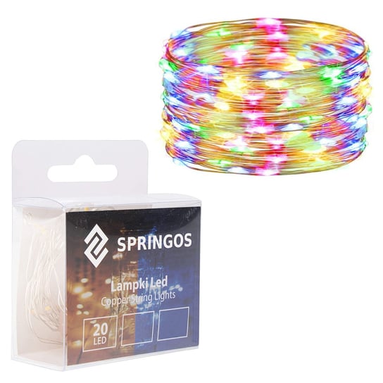 Springos, Lampki choinkowe 20 LED druciki mikro na baterie kolorowe, barwa różnokolorowa Springos