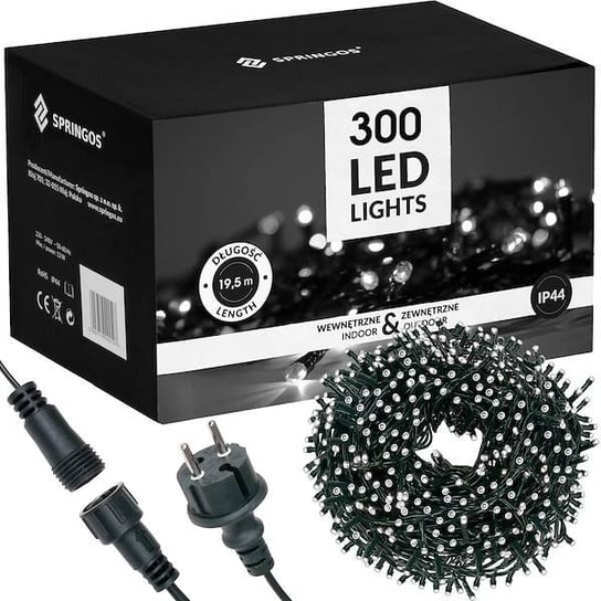 Springos, Lampki choinkowe, 300 LED, 18 m, barwa biała zimna Springos