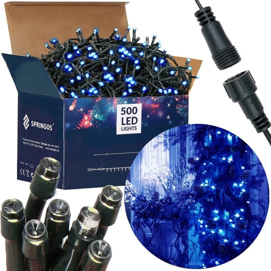 Springos, Lampki choinkowe, 500 LED, 30 m, barwa niebieska Springos