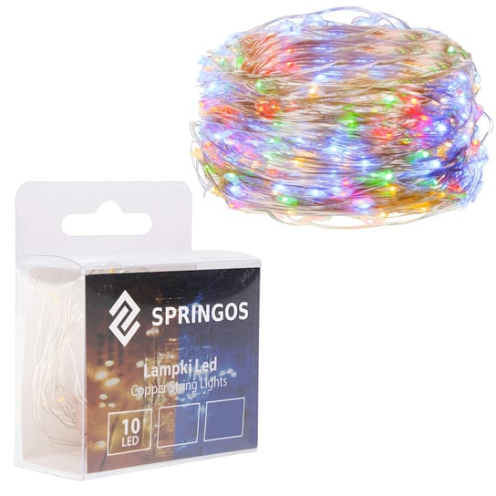 Springos, Lampki choinkowe na baterie, 10 LED,  barwa różnokolorowa Springos