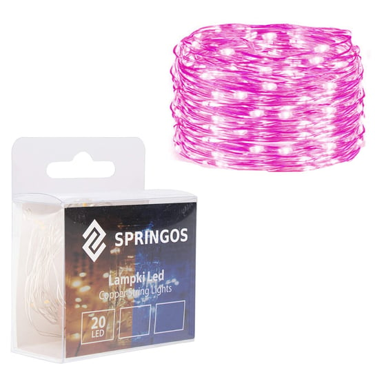 Springos, Lampki choinkowe na baterie, 20 LED, barwa różowa Springos