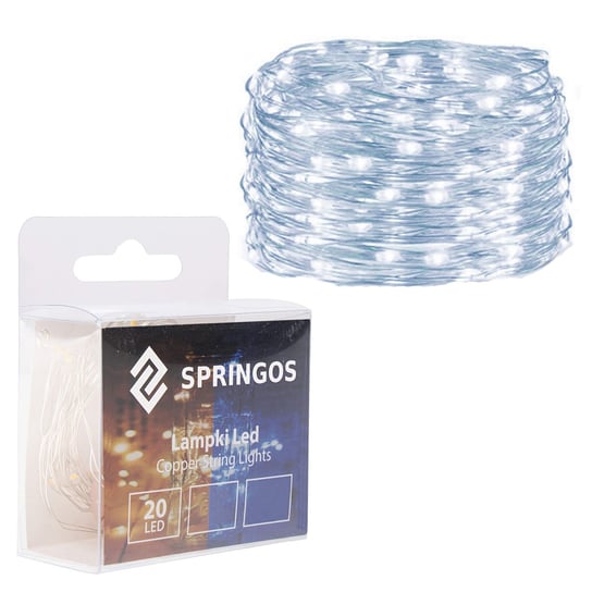 Springos, Lampki choinkowe na baterie, 20 LED, barwa zimna biała Springos