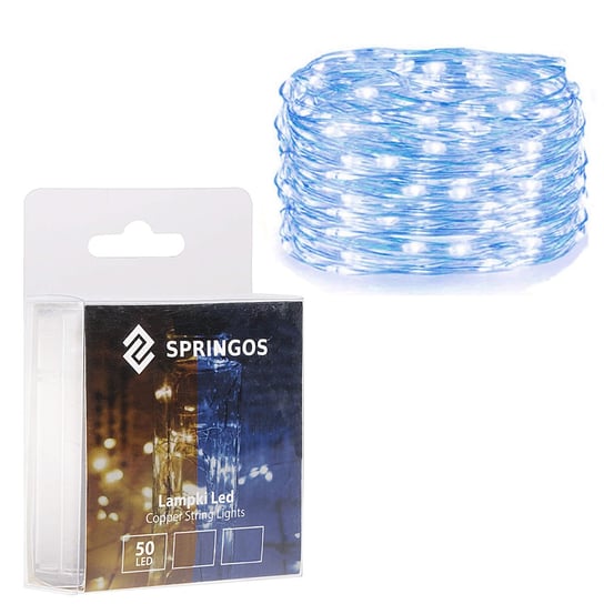 Springos, Lampki choinkowe na baterie, 50 LED, barwa niebieska Springos