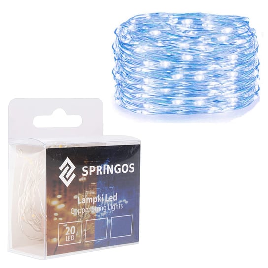 Springos, Lampki dekoracyjne na baterie, 20 LED, barwa niebieska Springos
