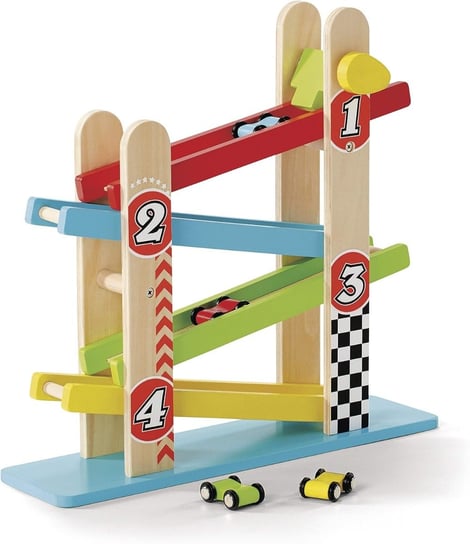 Sprytne zabawki. Kolorowa drewniana zjeżdżalnia dla aut Toys4edu Inna marka