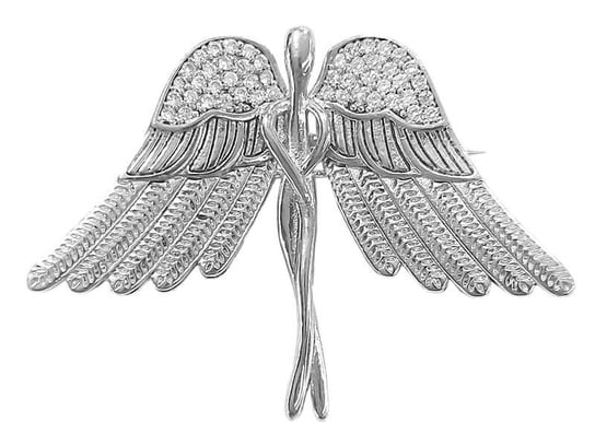 Srebrna broszka 925 anioł ze skrzydłami zdobiony cyrkoniami Lovrin