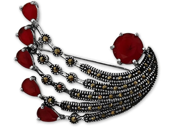 Srebrna broszka 925 pawi rubinowy ogon z markazytami Lovrin