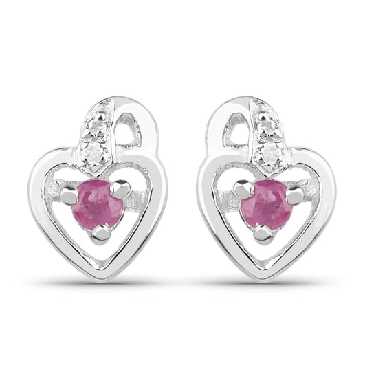 Srebrne kolczyki serca z naturalnymi rubinami oraz diamentami 0,31 ct Biżuteria Prana