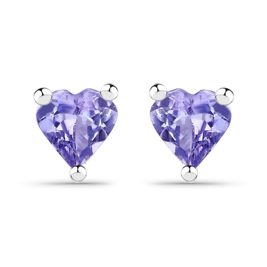 Srebrne kolczyki w kształcie serca z 2 naturalnymi tanzanitami 0,90 ct Biżuteria Prana