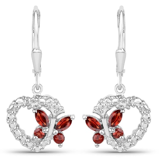 Srebrne kolczyki w kształcie serca z naturalnymi granatami i cyrkoniami 0,74 ct Biżuteria Prana