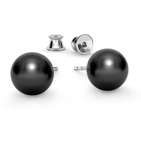 Srebrne kolczyki z perłą, srebro 925 : Perła - kolory - BLACK, Srebro - kolor pokrycia - Pokrycie platyną GIORRE