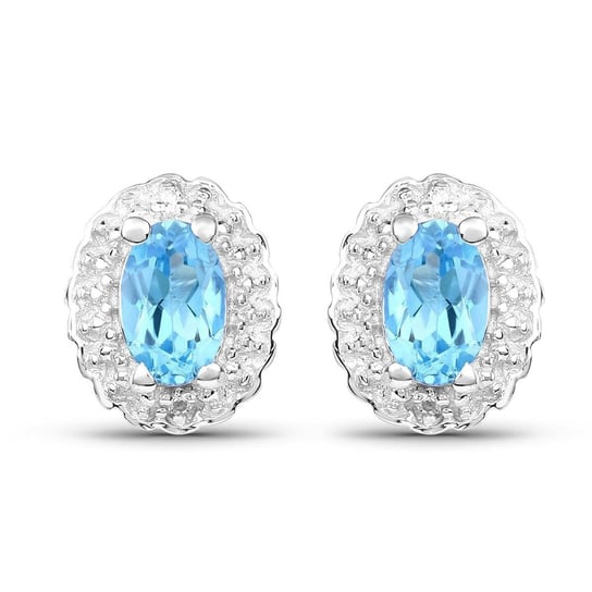 Srebrne kolczyki z topazem niebieskim Swiss Blue i diamentami 1,40 ct Biżuteria Prana