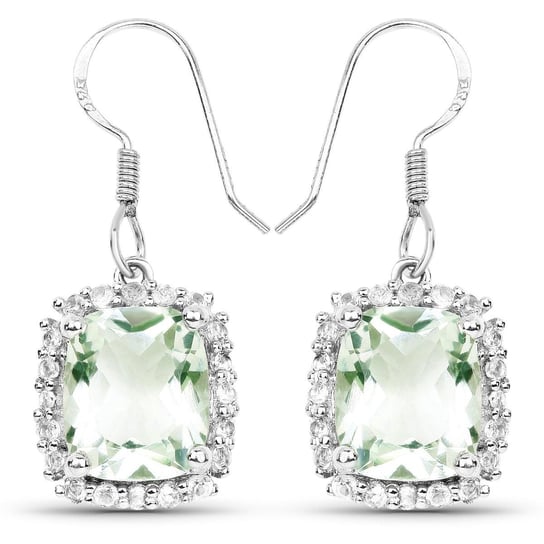 Srebrne kolczyki z zielonymi ametystami, kryształami górskimi 10,48 ct Biżuteria Prana